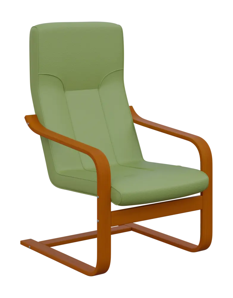 BO - 1 křeslo, dřevěná kostra, moření třešeň, koženka HOLY Z 2, zelinkavá